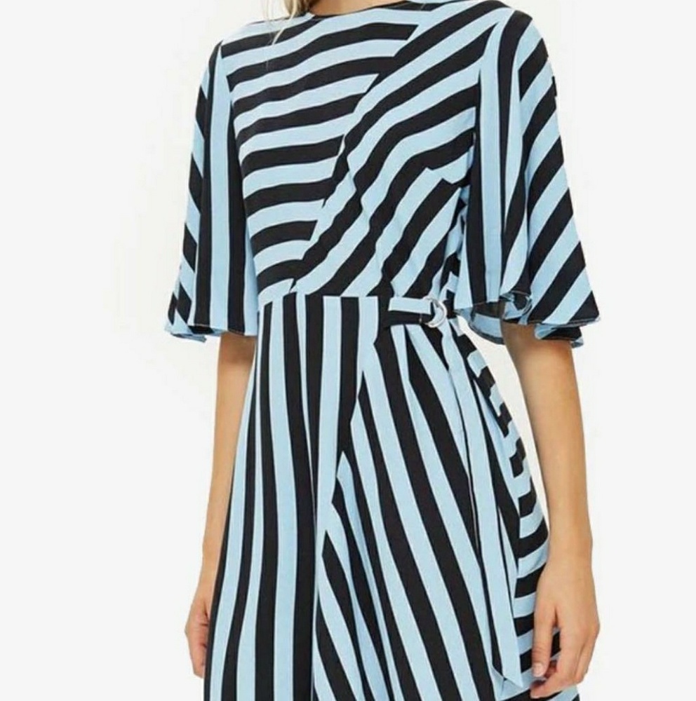 NWOT Topshop blue striped dress w/ flared sleeves